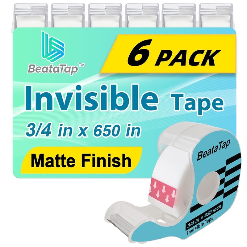 BeataTap Tape, Invisible Tape for Gift Wrapping, 6 Rolls+6 Refillable Dispensers, Matte Finish, Writable, 3/4″x 650″, Clear Tapes for Christmas Wrapping Paper, Office&School Supplies - Image 1